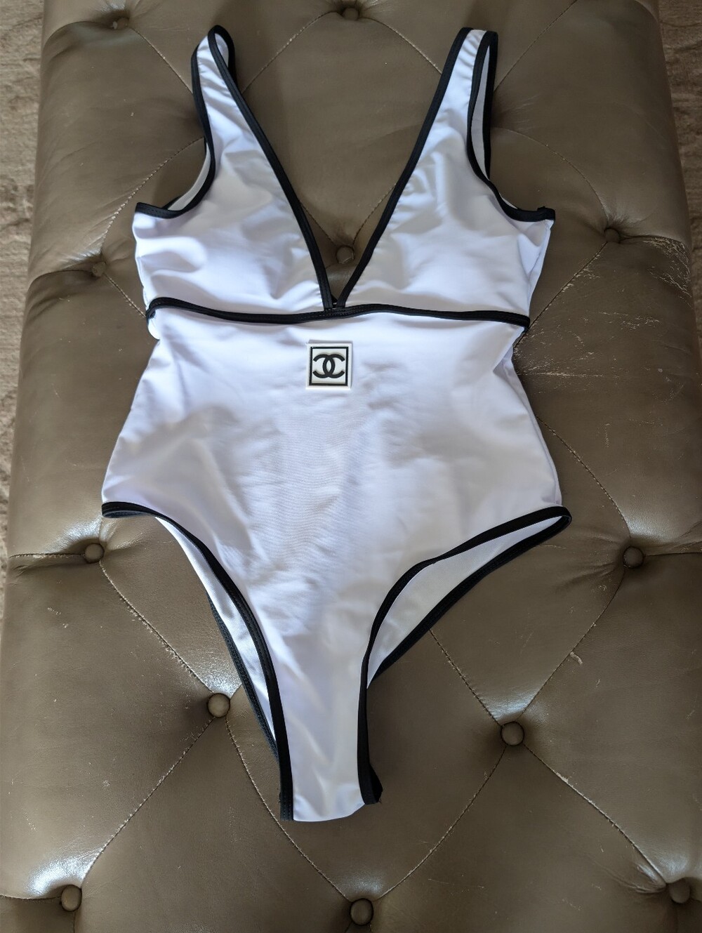WHITE AND BLACK Monogram Bathing Suit Size L!